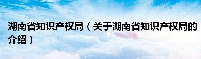 湖南省知识产权局（关于湖南省知识产权局的介绍）