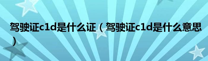 驾驶证c1d是什么证（驾驶证c1d是什么意思）