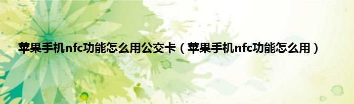 苹果手机nfc功能怎么用公交卡（苹果手机nfc功能怎么用）